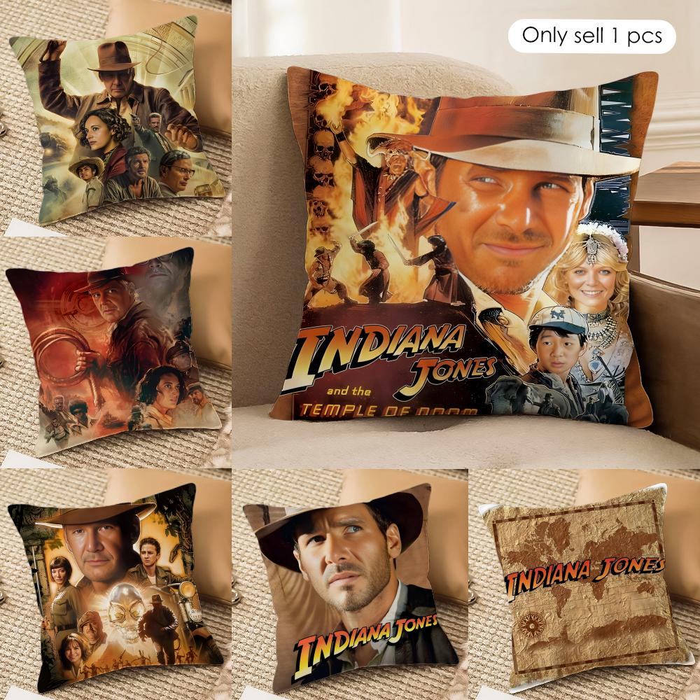 Movie IIndiana JJones Cushion Cover Silky Short Plush Invisible Zipper Dustproof Sofa Pillow Case for Home Decor