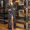 2025 European American V-Neck Tie-Up Long Sleeve Printed Dress for Autumn/Winter