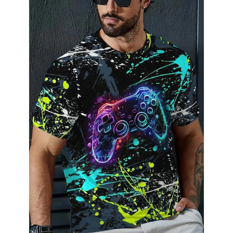 Summer Round Neck 3D Game Pattern Print Top Fashionable Casual Short Sleeved Men's T-shirts