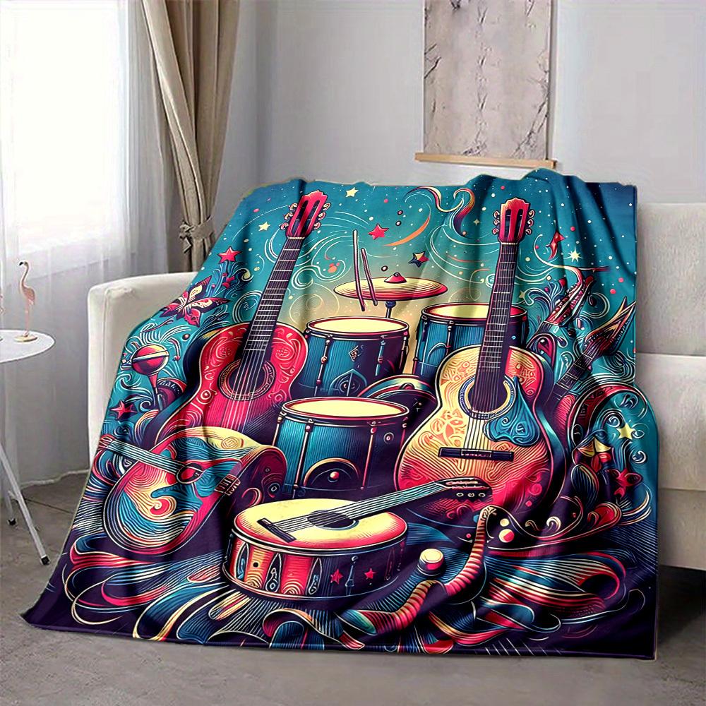 1pc Music Instruments Lightweight Flannel Blanket, Comfortable and Warm Blanket, for Office and Camping Sofa Bed, Livingroom133