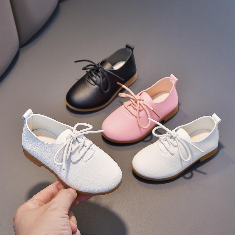 Spring new low-top princess shoes for boys and girls, new British-style lace-up single shoes, black leather shoes for students