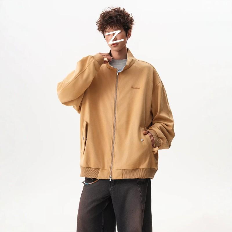 Unisex Vintage Plaid Suede Fleece Jacket With Collar Loose Fit Baseball Style Outerwear Fall Winter