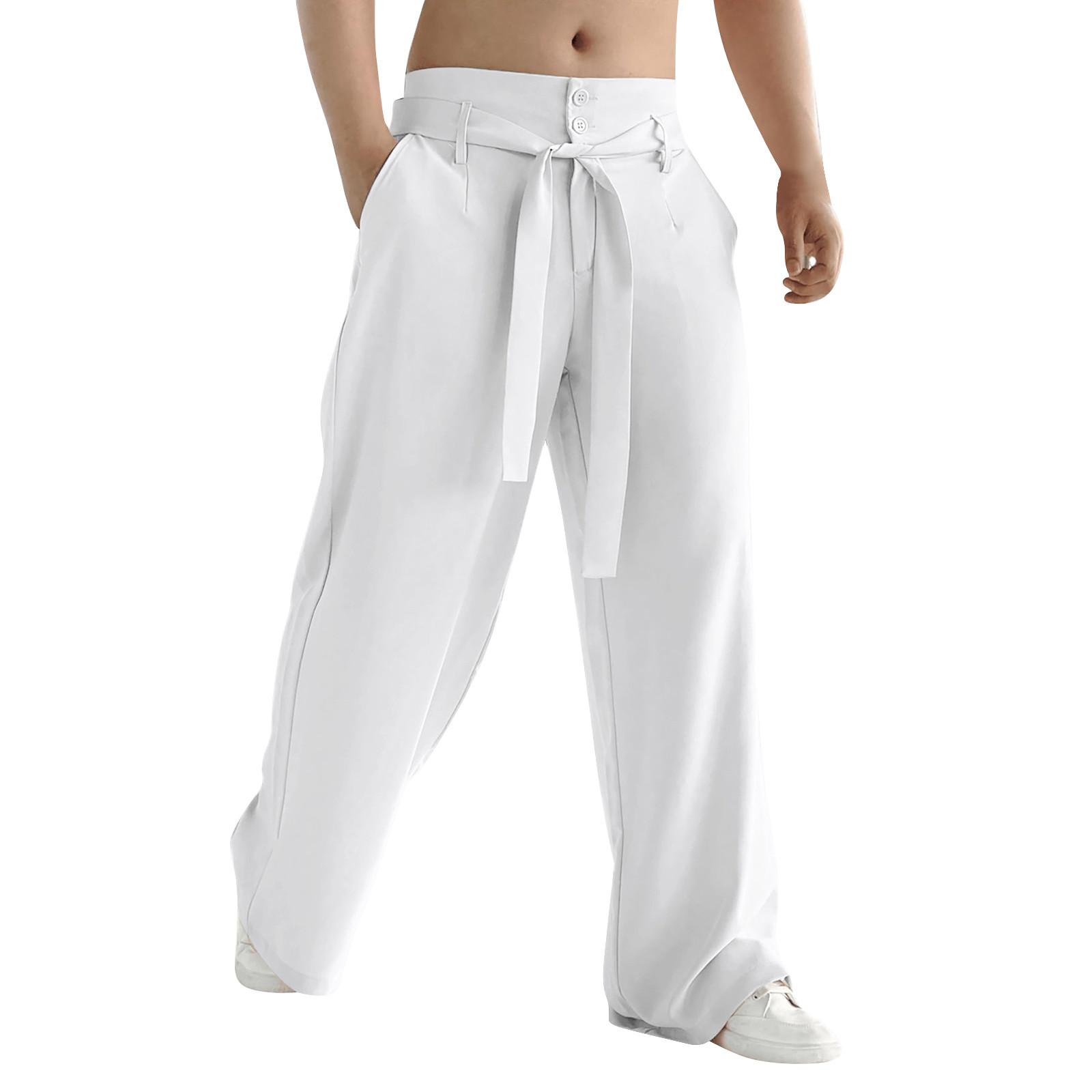 

Мужские модные однотонные повседневные брюки прямого покроя XL белый