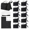 16sets Foldable Paper Wedding Candy Totes with Plastic Imitation Pearl Round Beaded Handle and Ribbon Handbag Shape Black