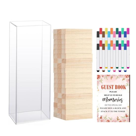 

1 Набор Альтернатива свадебной книге пожеланий Деревянный блок с прозрачной акриловой коробкой Ручки Знак Свадьба Свадебный душ Вечеринка Украшение для приема B
