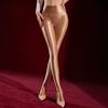 80D Kontrolltop Hohe Taille Strumpfhose Öl Glänzend Offener Schritt Pole Dance Clubwear Damen Kaffeefarbe Sexy Nahtlose Yoga-Strumpfhose