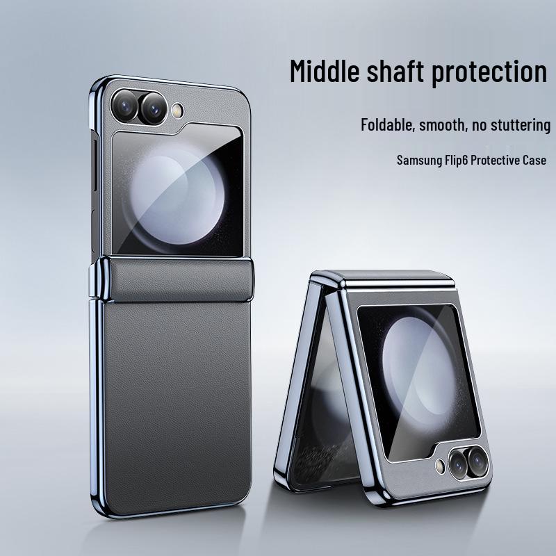 Samsung Z Flip 6 Leather Protective Case with Middle Axis Hinge