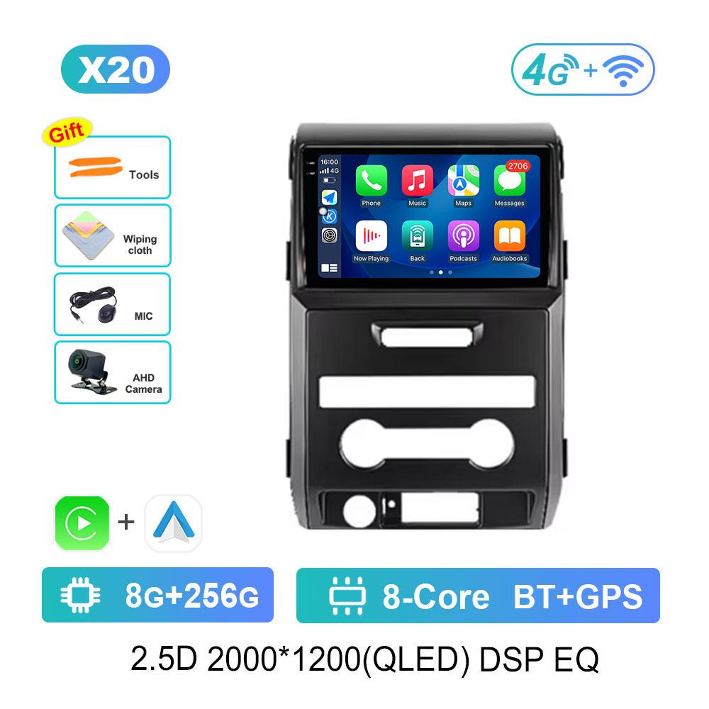 GPS Car Video Multimedia Player Android 14 Bluetooth 4G WiFi for Ford F150 P415 Raptor 2008 - 2014 QLED Touch Screen DSP Stereo