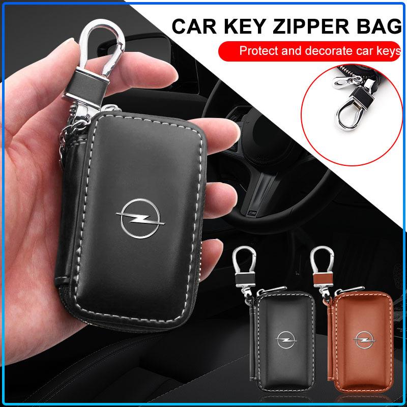 Leather Car Key Case Keychain Zipper Key Case Bag Accessories For Opel Astra H G Corsa Insignia Astra Antara Meriva Zafira Interior