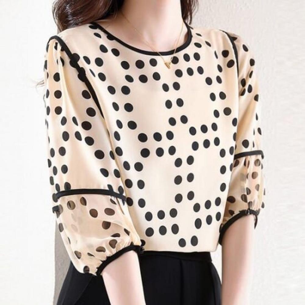 Navava Women Dot Round Neck 5 Sleeve Blouse Nb2694