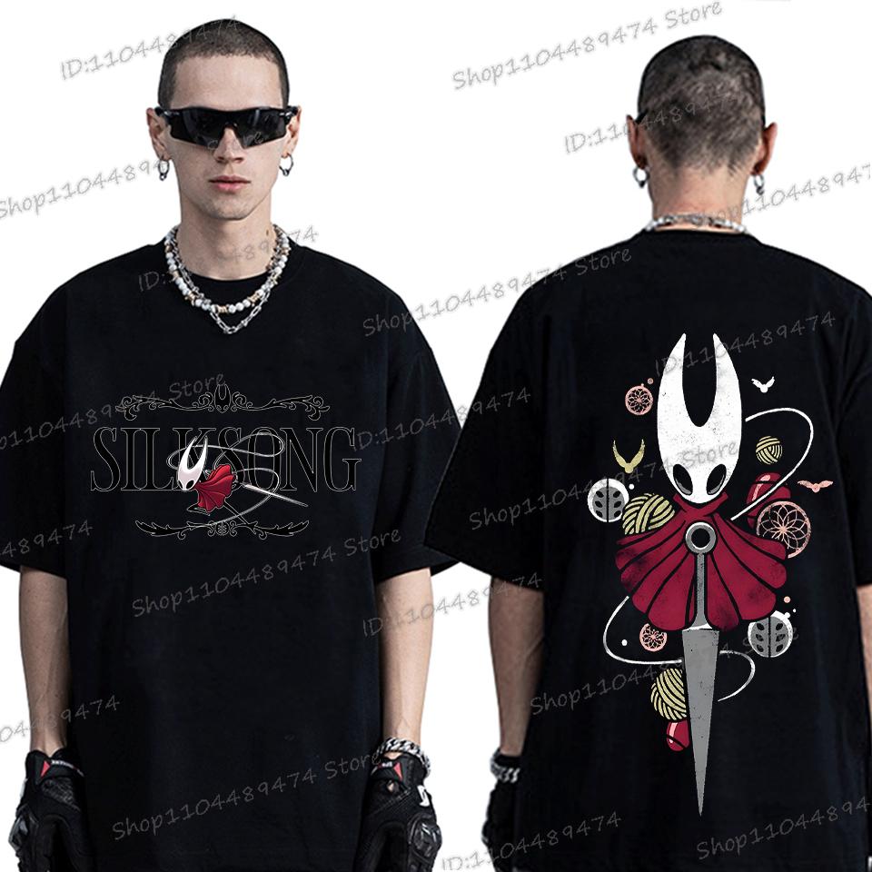 Hollow Knight Silksong Funny Game T-shirts Men Women Crewneck Short Sleeve Y2K Tops Cartoon Style Hollow Knight Unisex Tshirt