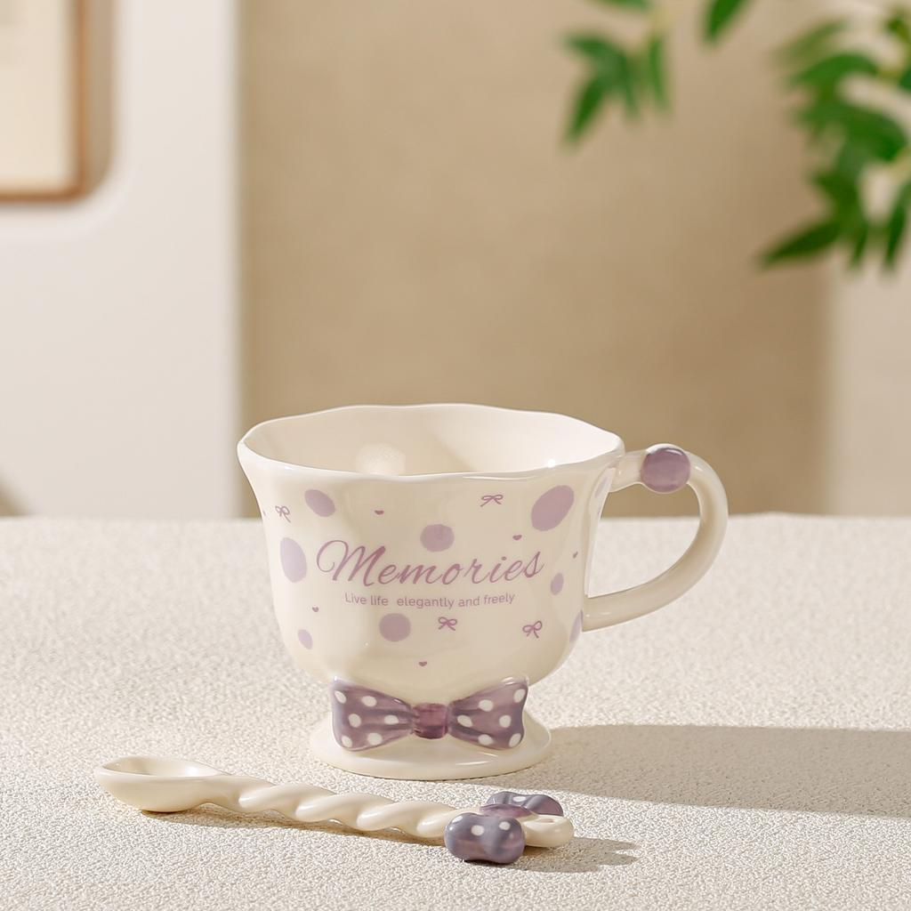 Cute Cartoon Ceramic Cup Bow High Foot Water Cup High-looking Mug Student Souvenir Gift Girl Heart