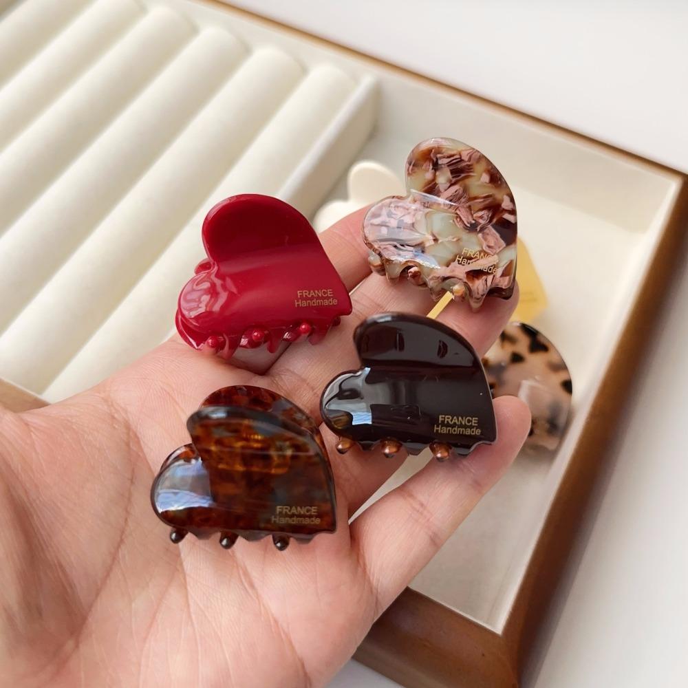 Side Clip Mini Hair Claw Acetic Acid Hair Grab Clip Retro Love Heart Hair Claw  Daily