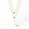 Stainless Steel Double Layer Y Shape Chain Zircon Pendant Necklace For Women Statement Choker Necklace