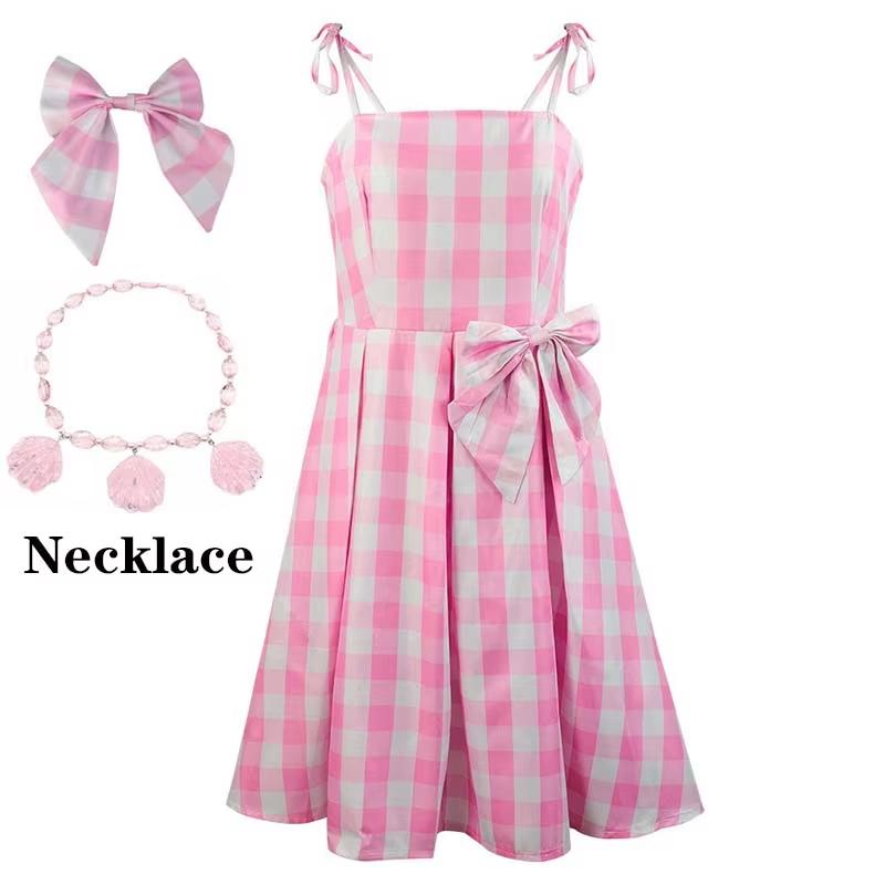 Film Prinzessin Cospaly Damen Rosa Karokleid Mit Fliege Und Halskette Kostüm Für Halloween Geschenk