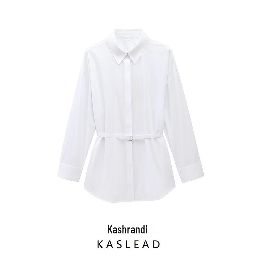 Spring 2025 Women's European American Belted Poplin Shirt, Simple Fashion Style