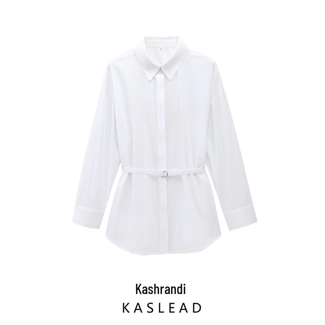

Spring 2025 Women s European American Belted Poplin Shirt, Simple Fashion Style M