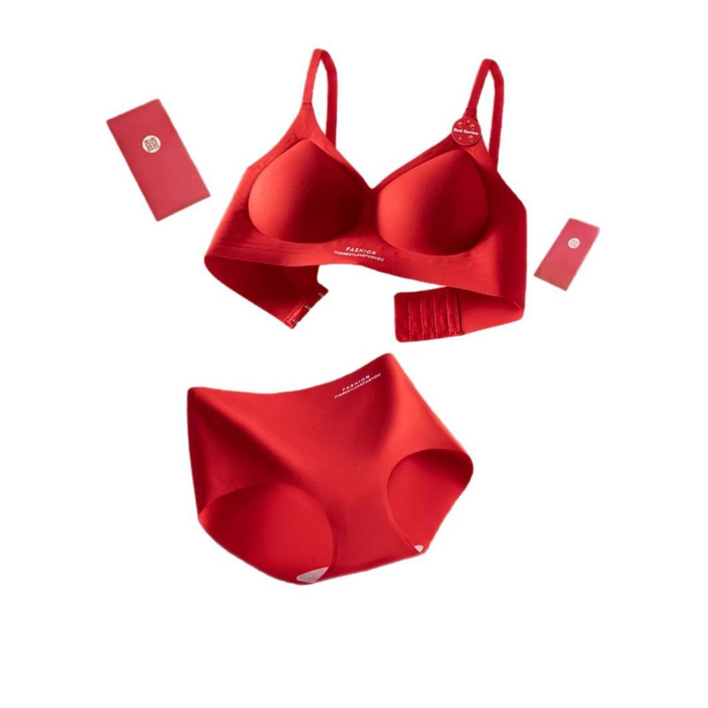 New Year Festive Red Seamless Push-up Wireless Bra and Triangle Panties Set