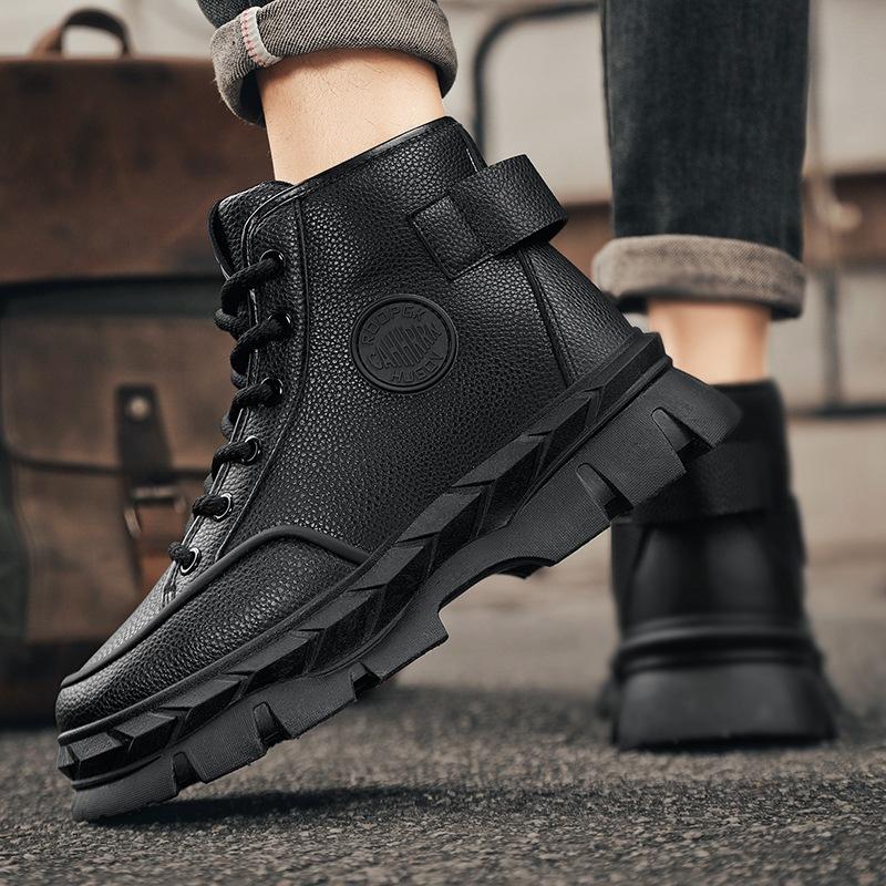 

Мужские туфли на платформе, увеличивающей рост, 2024, новая осенне-зимняя повседневная обувь, ботинки Мартин, мужская обувь в стиле милитари с высоким верхом, трендовая обувь, мужская черная 39