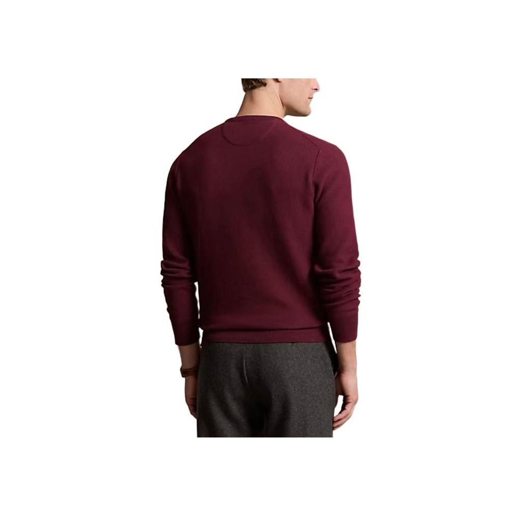 Polo Ralph Lauren Small Pony Logo Embroidered Solid Color Crew Neck Long Sleeve Knit Sweater Men Sweater Burgundy 710918163-514