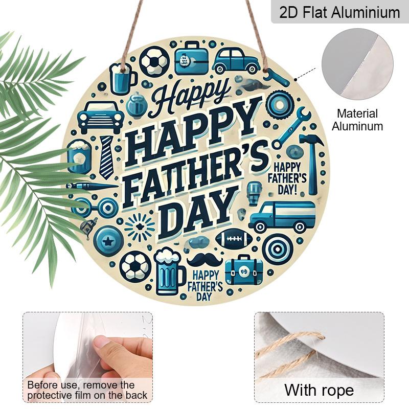 2D Flat - 1pc 2D Flat Print Metal Aluminum Sign 2D 1pc1 Charming Blue Tool Pattern Wall Art Decoration - 7.87 Inch Round Father'S Day Happy Sign, 2D