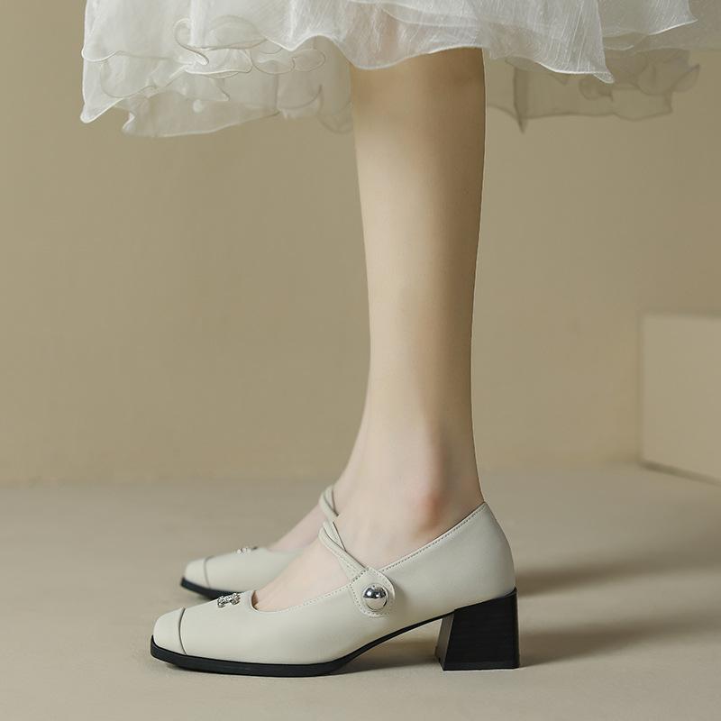 Square head word with Mary Jane single shoes women's Velcro thick heel professional commuter work shoes fashion single shoes women