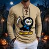 Men's Vintage Halloween Print Lace-Up Long Sleeve T-Shirt