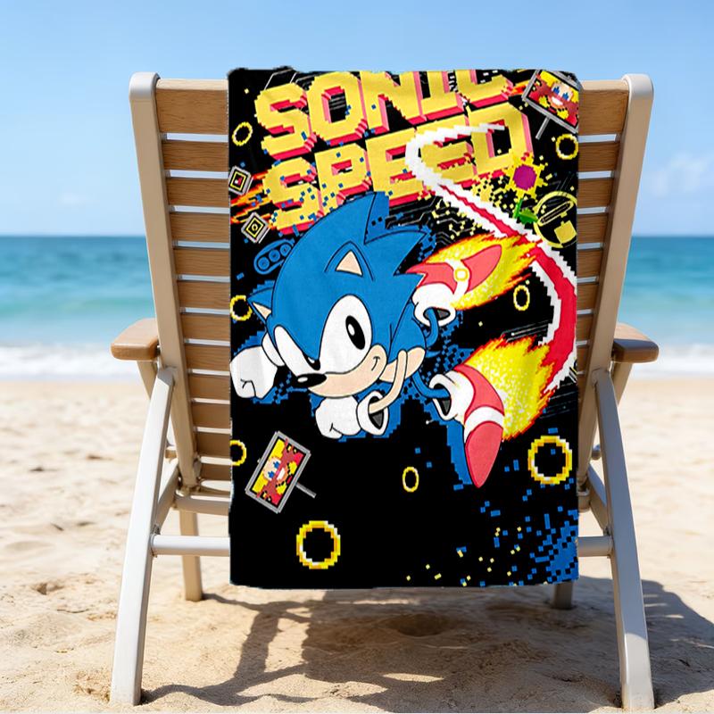 Ultra-Soft Beach Towel with Sonic Theme,Ideal for Pool - Camping, Diving - Perfect Travel Essential, Vibrant Beach Towel.