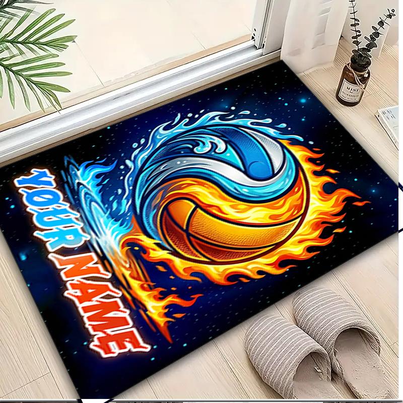 1PC Custom Name "Flame Water Basketball" Theme Floor Mat Ideal for Living Room, Game Rooms, Office, Bedroom, Office Floor Mat , Floor Mats for Home