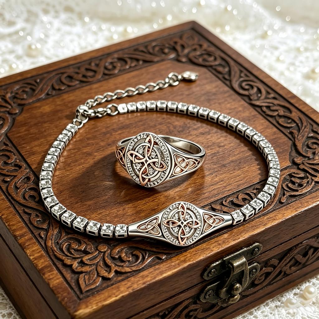 Two-piece Celtic Knot Zircon Jewelry Set Exquisite and elegant Light Luxury High-End Sense Daily outfit coordination The first choice for gifts on