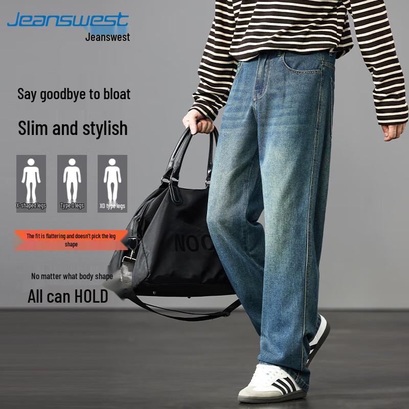 JEANSWEST Men's 2025 Summer Lyocell Loose Wide-Leg Jeans