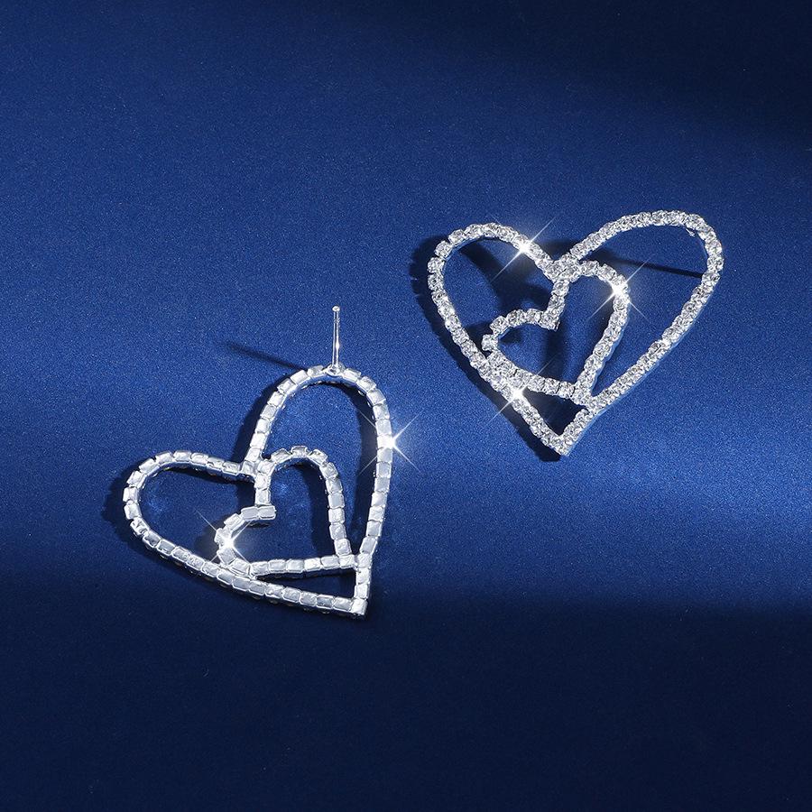 2026 European & American Sparkly Double Heart Earrings for Women - High-End, Simple Niche Design
