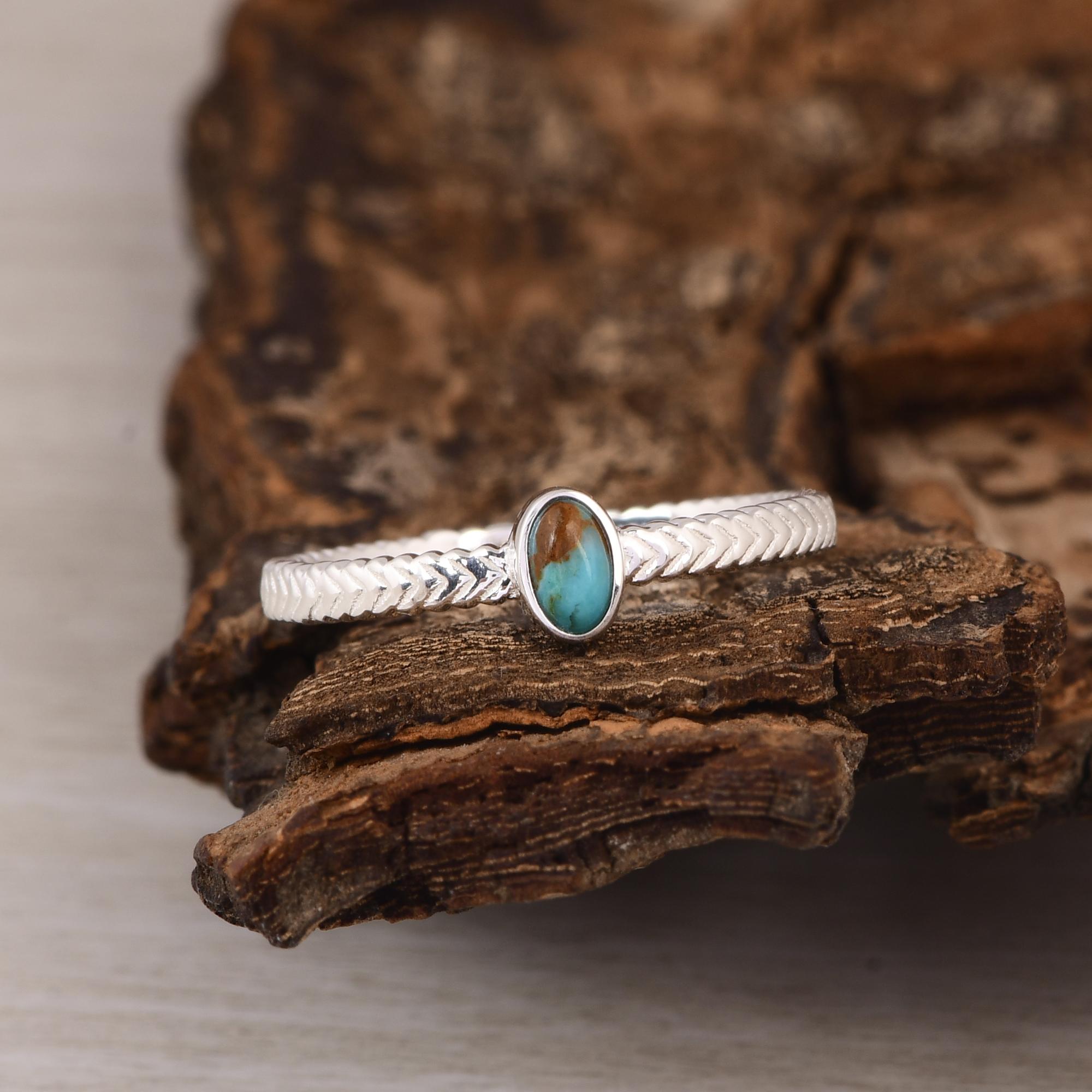 Кольцо с бирюзой Кингман, Кольцо-ободок из стерлингового серебра 925 пробы со стрелками, Изящное кольцо-штабель с бирюзой, Минималистичное бохо-украшение, Подарок для нее 5