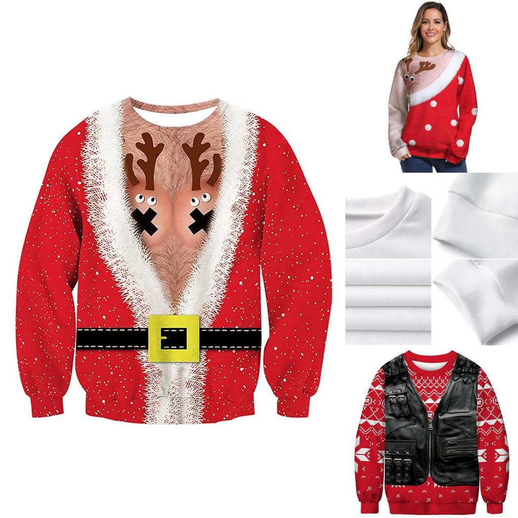 Cozy And Festive 3d Ugly Christmas Print Crew Neck Pullover Sweatshirt For Women And Men