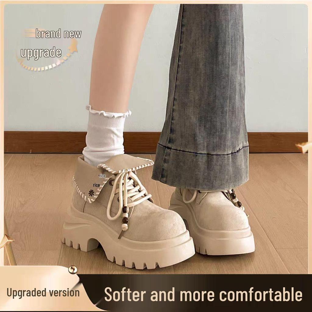 British-Style Petite Platform Martin Boots - Women's Vintage Autumn Short Boots with Height-Enhancing Slimming Effect