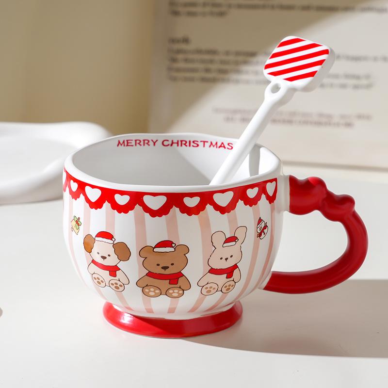 Cartoon Ceramic Cup With Cover, High-Value Household Couple Water Cup Gift Box, Small Gift Idea