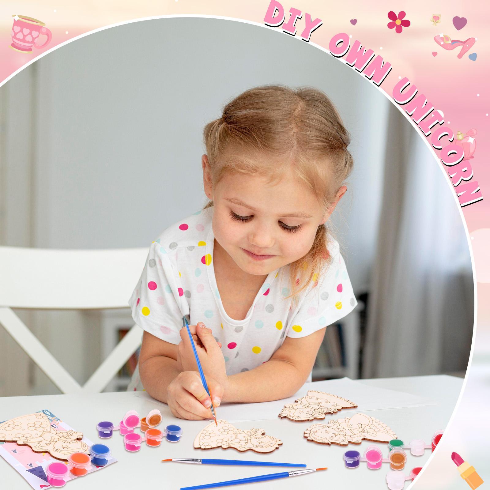 

12 Pcs Birthday Theme Party Favors Wooden Painting Crafts Bulk With Game Cards Paint Brushes Supplies For Themed Party Decoratio 1 розовый