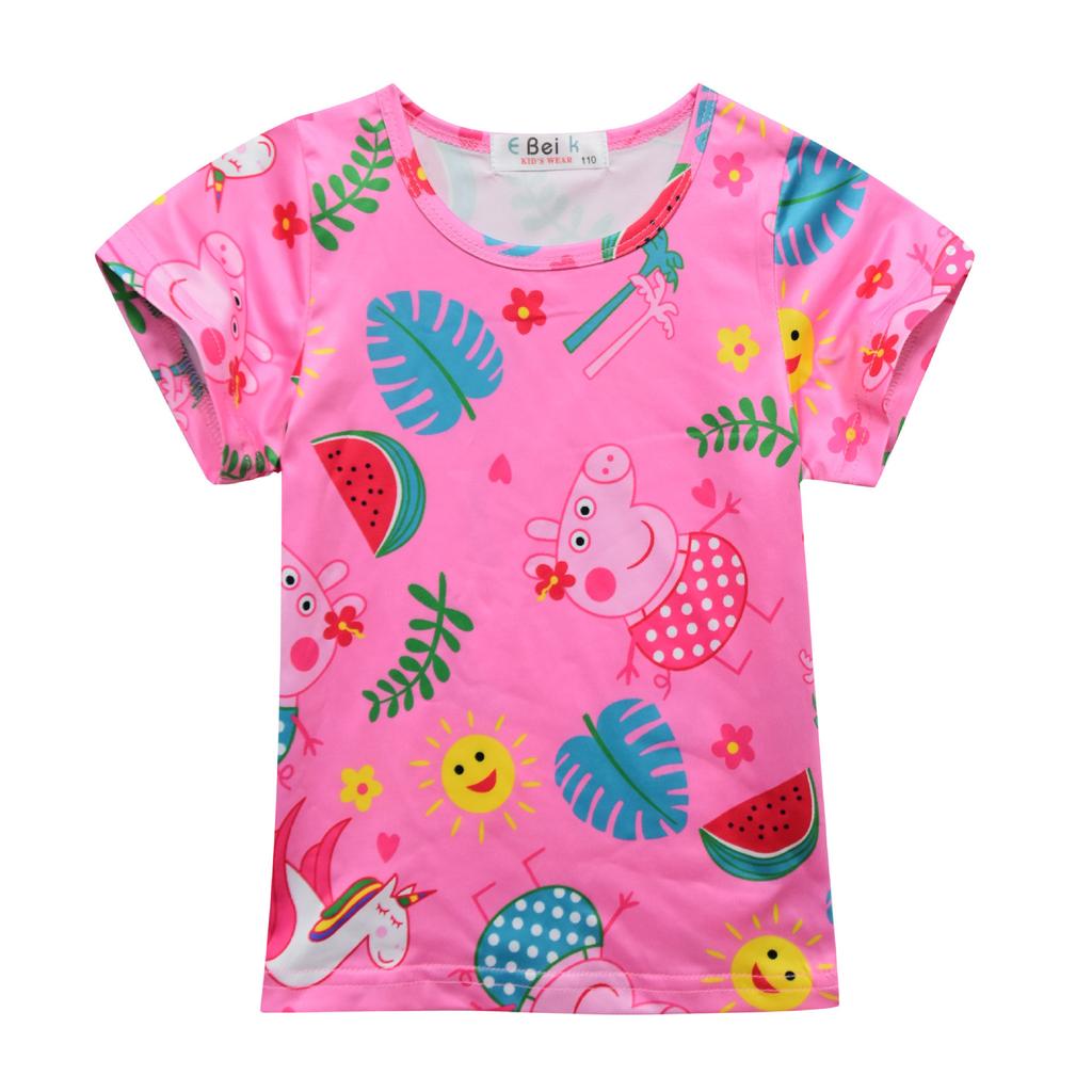 Cartoon Digital Printing Children'S Clothing Loungewear, Cartoon Girl Baby Short-Sleeved T-Shirt Pants Set 0512