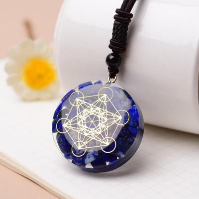 Metatron Cube Lapis Lazuli Resin Pendant Necklace