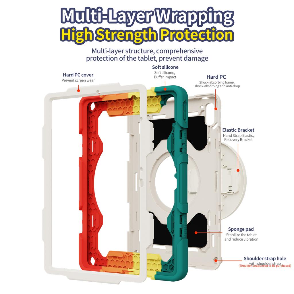 Rugged Case For Huawei MatePad 11.5 2023 Armor Stand Cover Multi-Layers Protection With 360 Rotatable Hand Strap Shockproof Capa