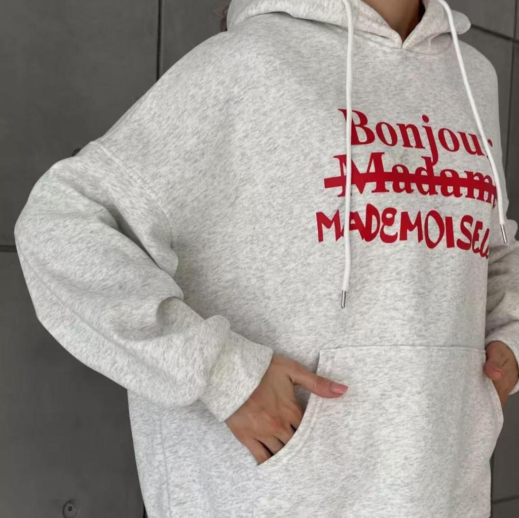 Trendy American Fleece Letter Hoodie: Women's Autumn/Winter Couple's Stylish and Versatile Top