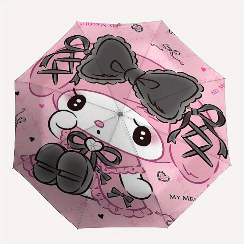 My Melody,Bow Automatic Folding Umbrella-Simple 8-Rib Design, Bright Cartoon Pattern, Durable Iron Frame, Suitable For Travel, Outdoor, Beac