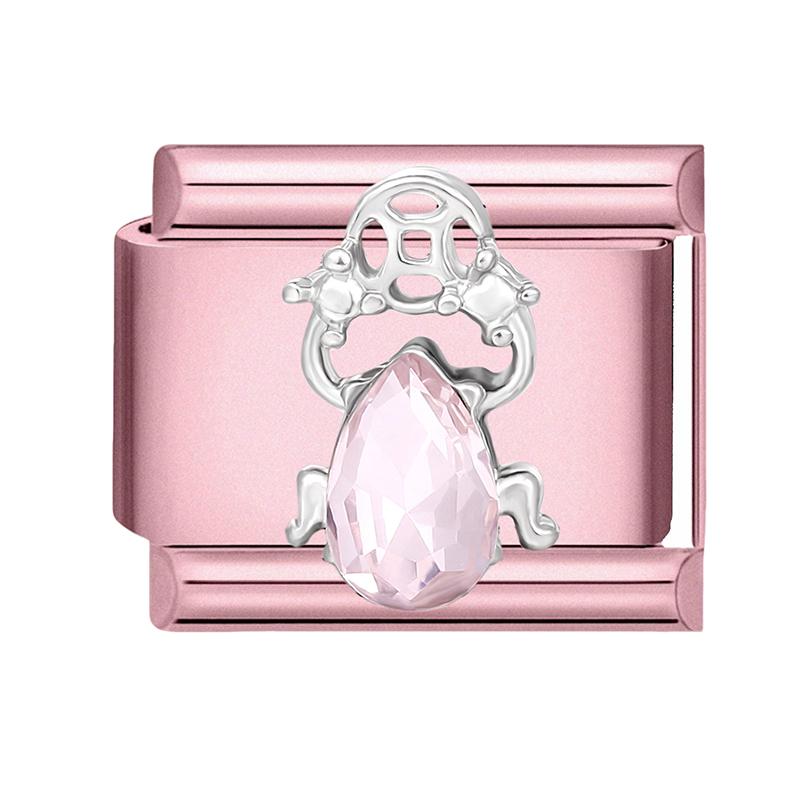 Fashion Zircon Pink Butterfly Star Bow Flower Rabbit Italian Charm Links Fit 9MM Stainless Steel Bracelet Women DIY Making Gift