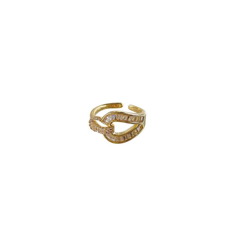 Rhinestone Dazzling Decorated Horseshoe Buckle Ring For Womens Fashion Statement
