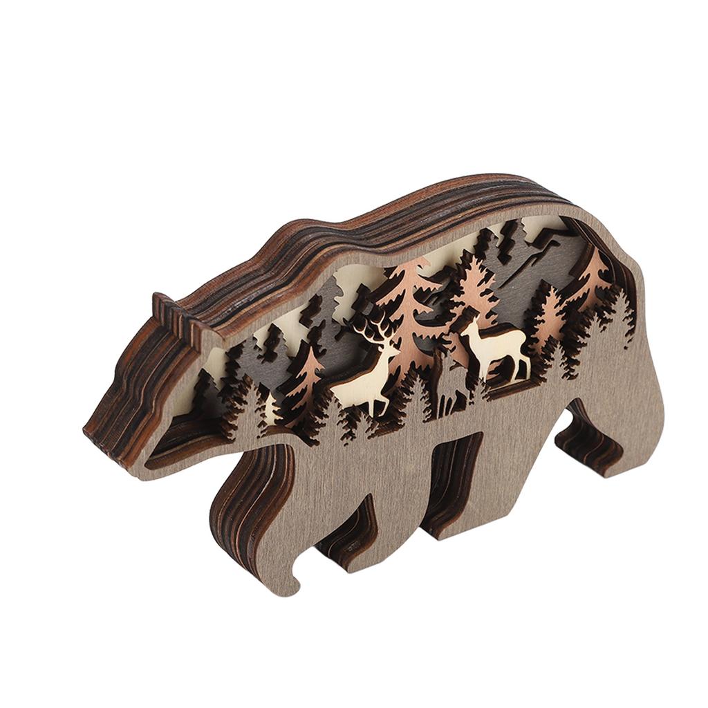 3D Wood Carving Animal Multi Layer Forest Animal Wood Carving Crafts Home Furnishing Wall DecorationBear
