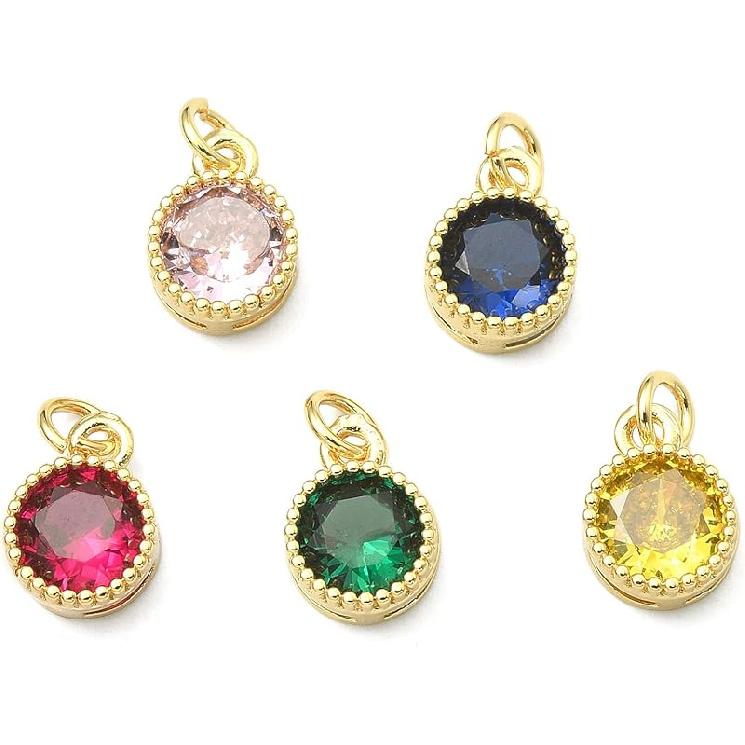 LiQunSweet 12 Pcs 6 Colors Golden Crystal Heart Charms Brass Micro Pave Cubic Zirconia CZ Stone Mini Charm Bulk for Necklace Earrings Jewelry Making