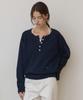 OURHOPE Brushed Wool Henley Neck Raglan Knit - Navy