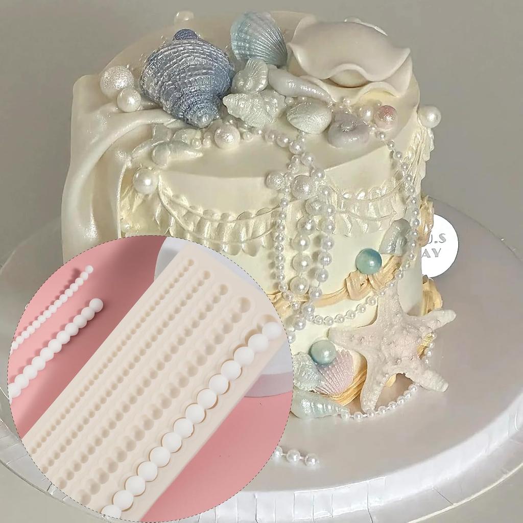 IKOJING1 Pcs Hemisphere Pearl Chain Cake Border Decoration Fondant Mold, Chocolate Pearl Silicone Molds, Suitable for Cupcake Toppers Gum Biscuit