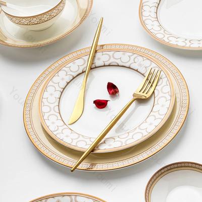 Zlatý okraj High-End jídelní talíř Lehký luxusní kreativní restaurace Steak Keramické talíře Domácí hluboký talíř Polévková miska Nádobí