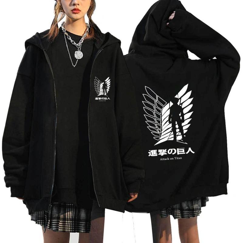 Anime Attack On Titan Printed Zip-Up Hoodie Unisex Casual Sportswear Long Sleeve Sweatshirt